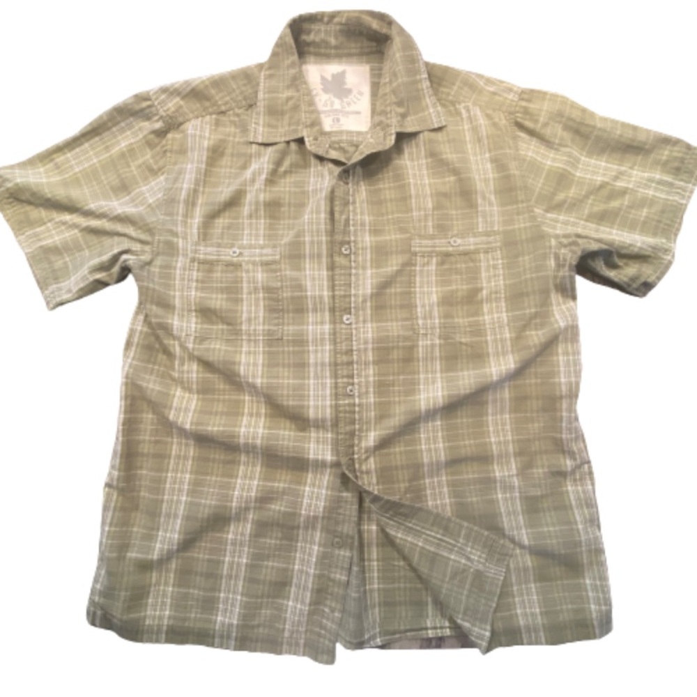 Ek-Go Green Mens L Green Plaid Button Shirt Short Sleeve Organic Cotton